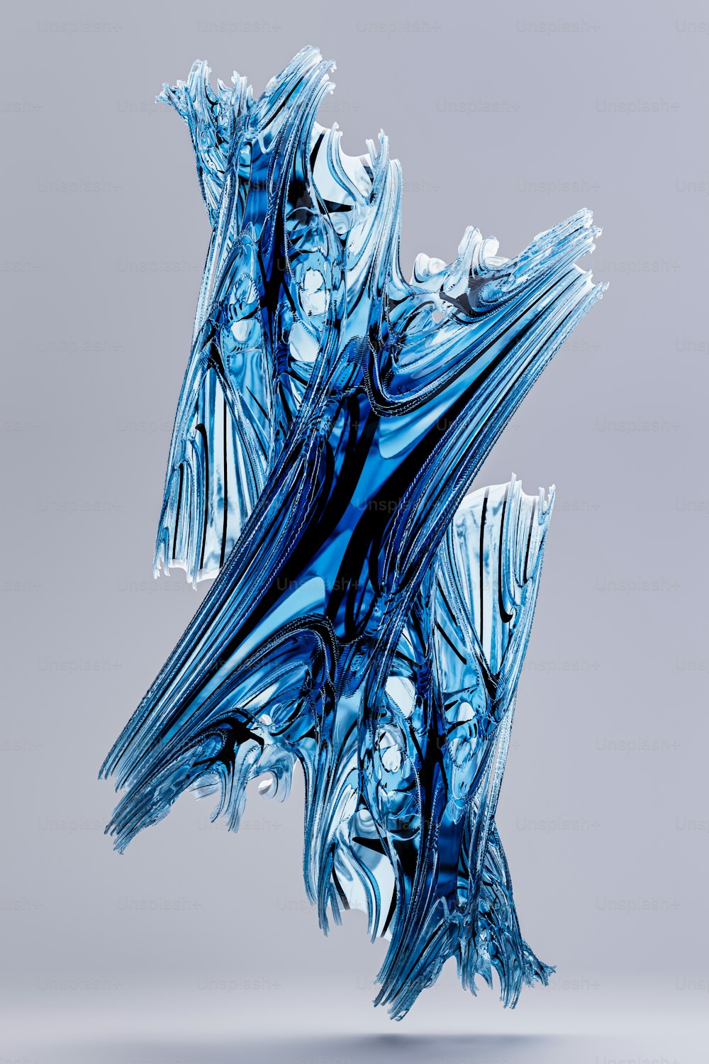 Una obra de arte abstracta en blanco y azul