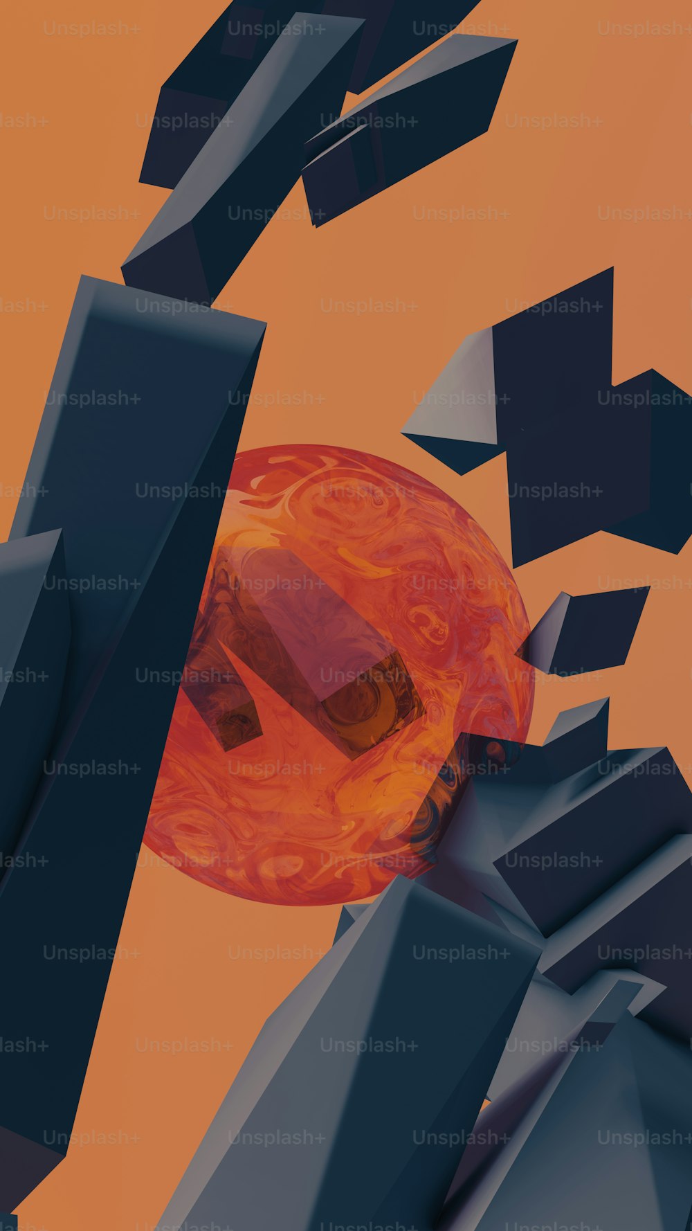 Una imagen generada por computadora de un objeto naranja y negro