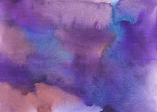 a watercolor painting of purple and blue clouds