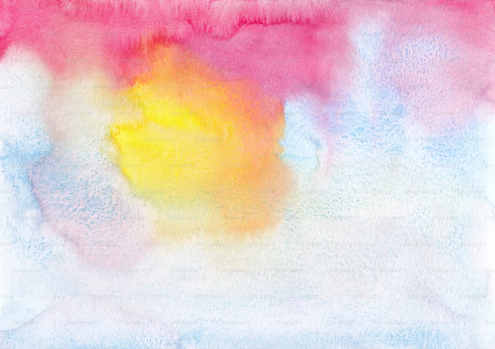 a watercolor painting of a yellow and pink cloud