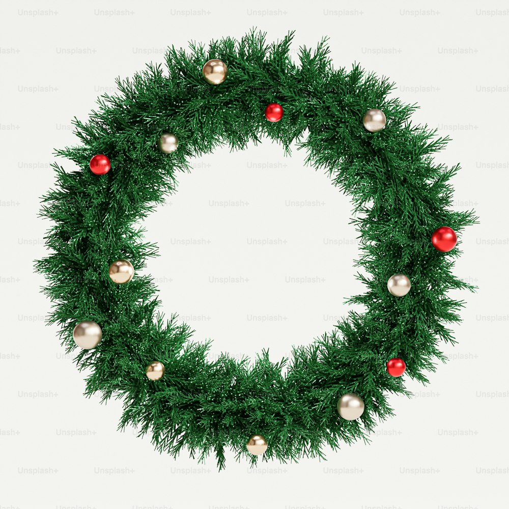 a christmas wreath with ornaments hanging from it