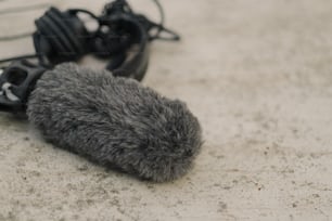 a furry ear muffs laying on the ground