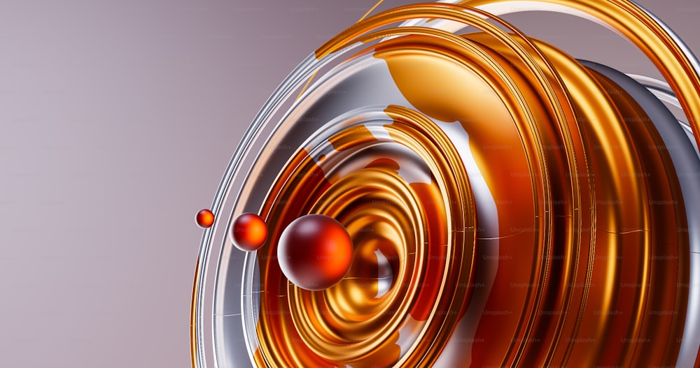 uma imagem gerada por computador de um objeto laranja e prata
