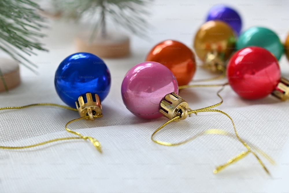 a group of christmas ornaments sitting on top of a table