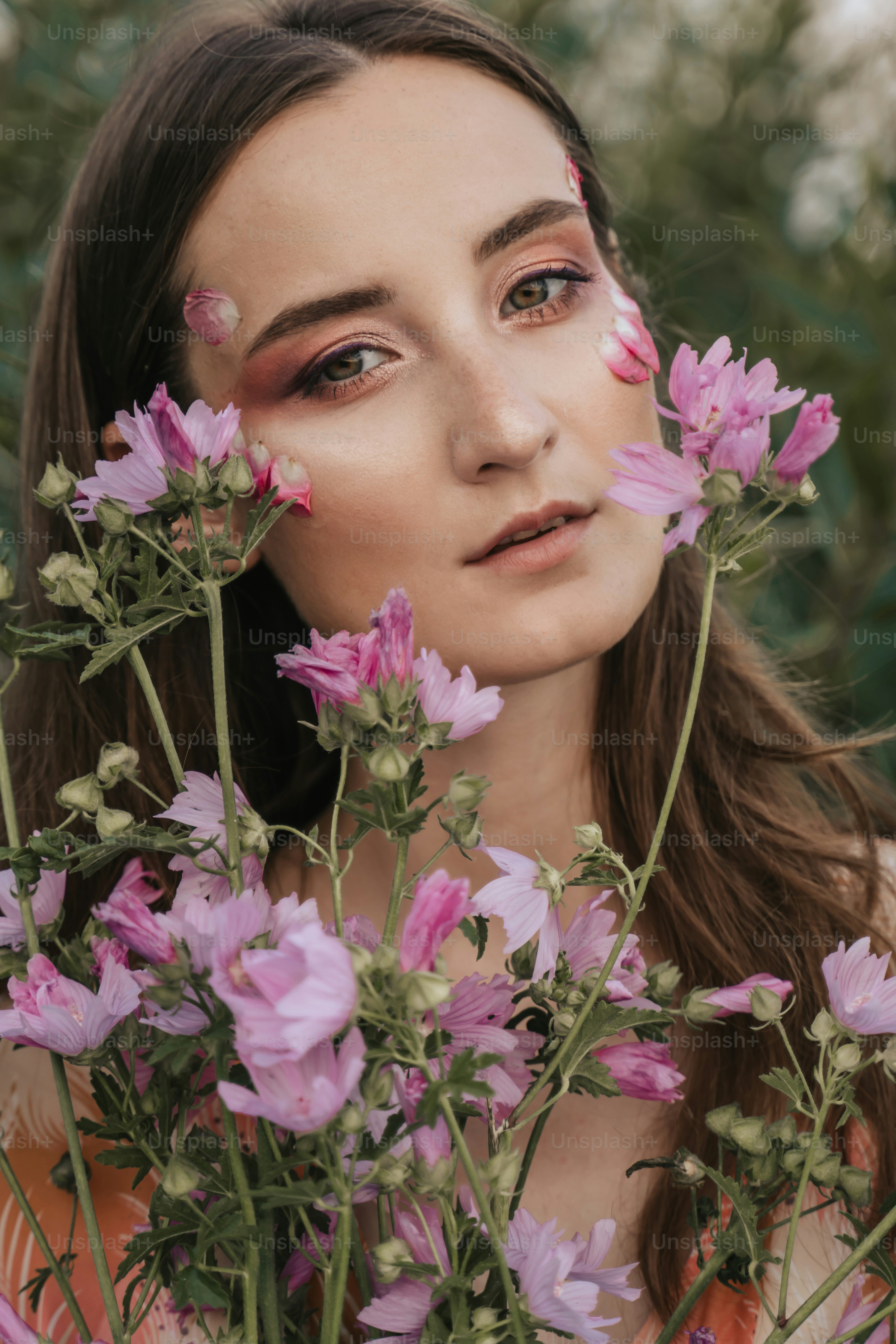 a woman with flowers in her hair