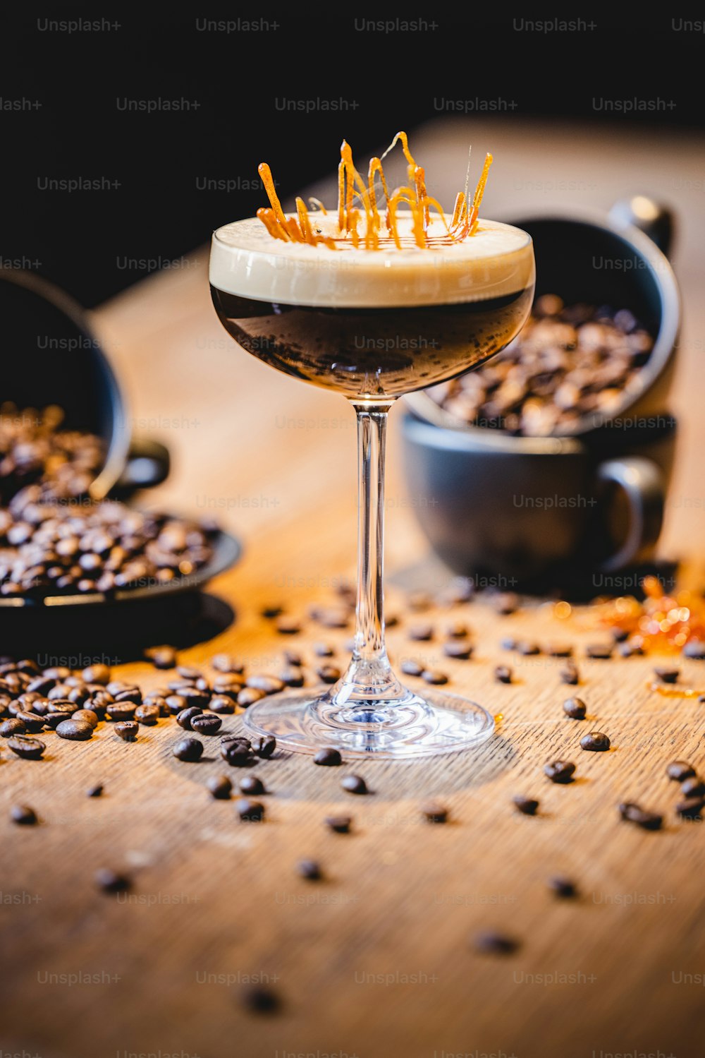 a dessert in a glass on a wooden table