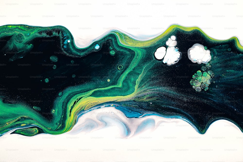 a painting of a green and black swirl