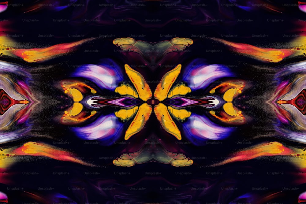 Un'immagine astratta di un fiore in giallo e viola