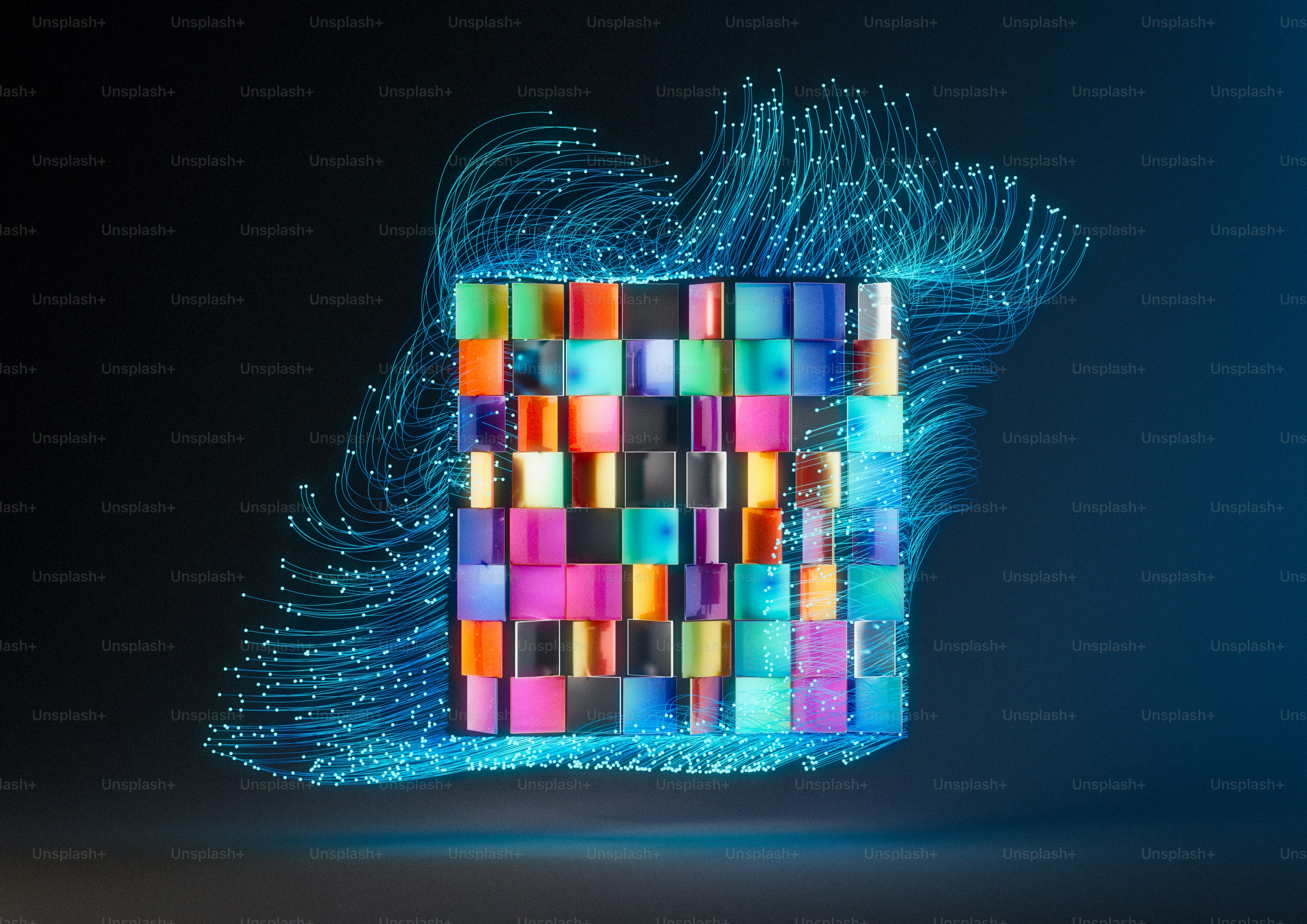 a multicolored apple logo made out of many different items