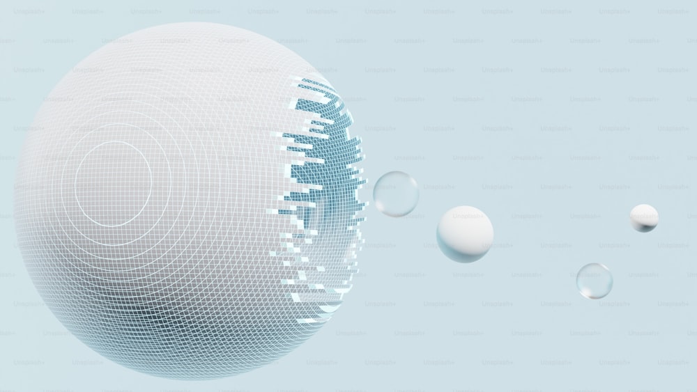a white sphere with some bubbles floating around it