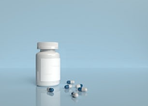 una bottiglia di pillole seduta sopra un tavolo