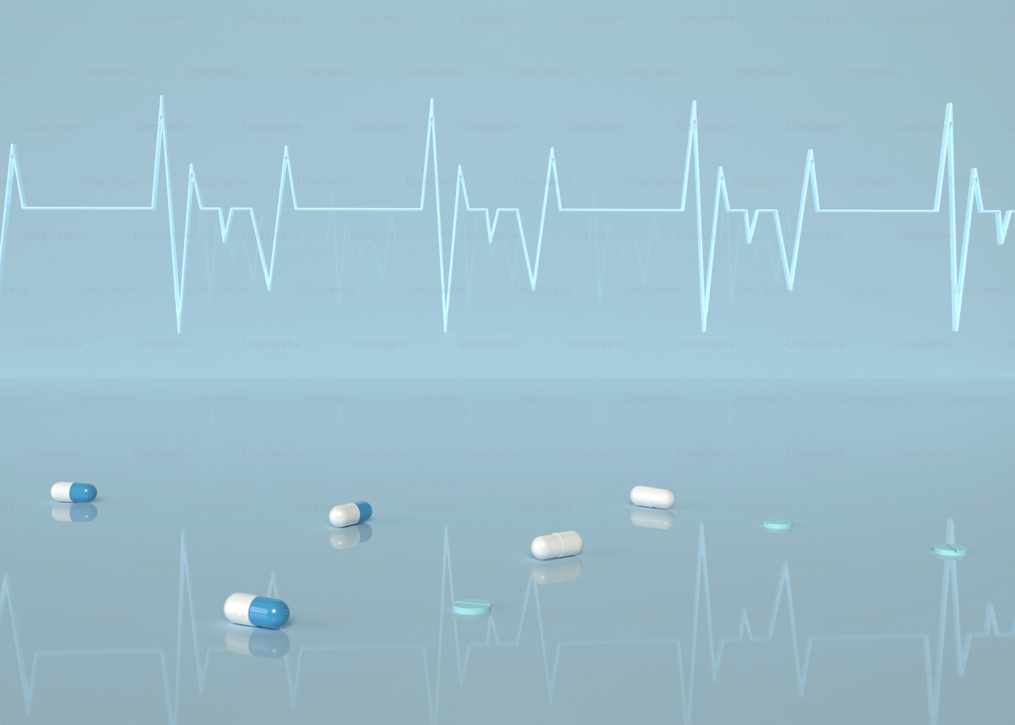 테이블 위에 앉아 있는 알약 그룹