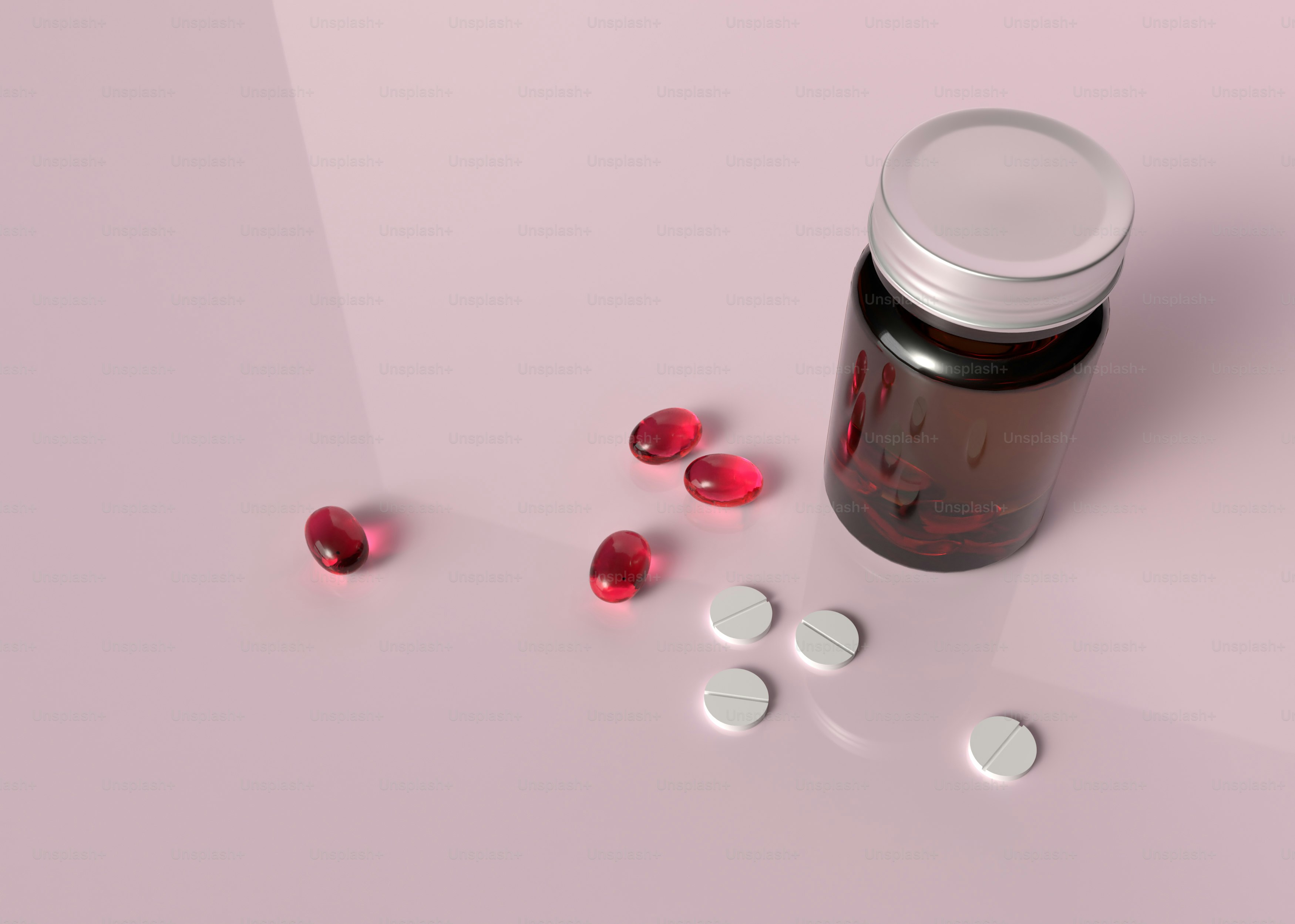 a jar of pills sitting on top of a table