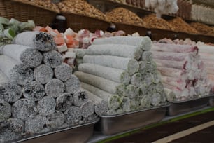 a display in a store filled with lots of different types of food