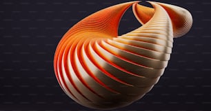 an orange and white sculpture on a black background