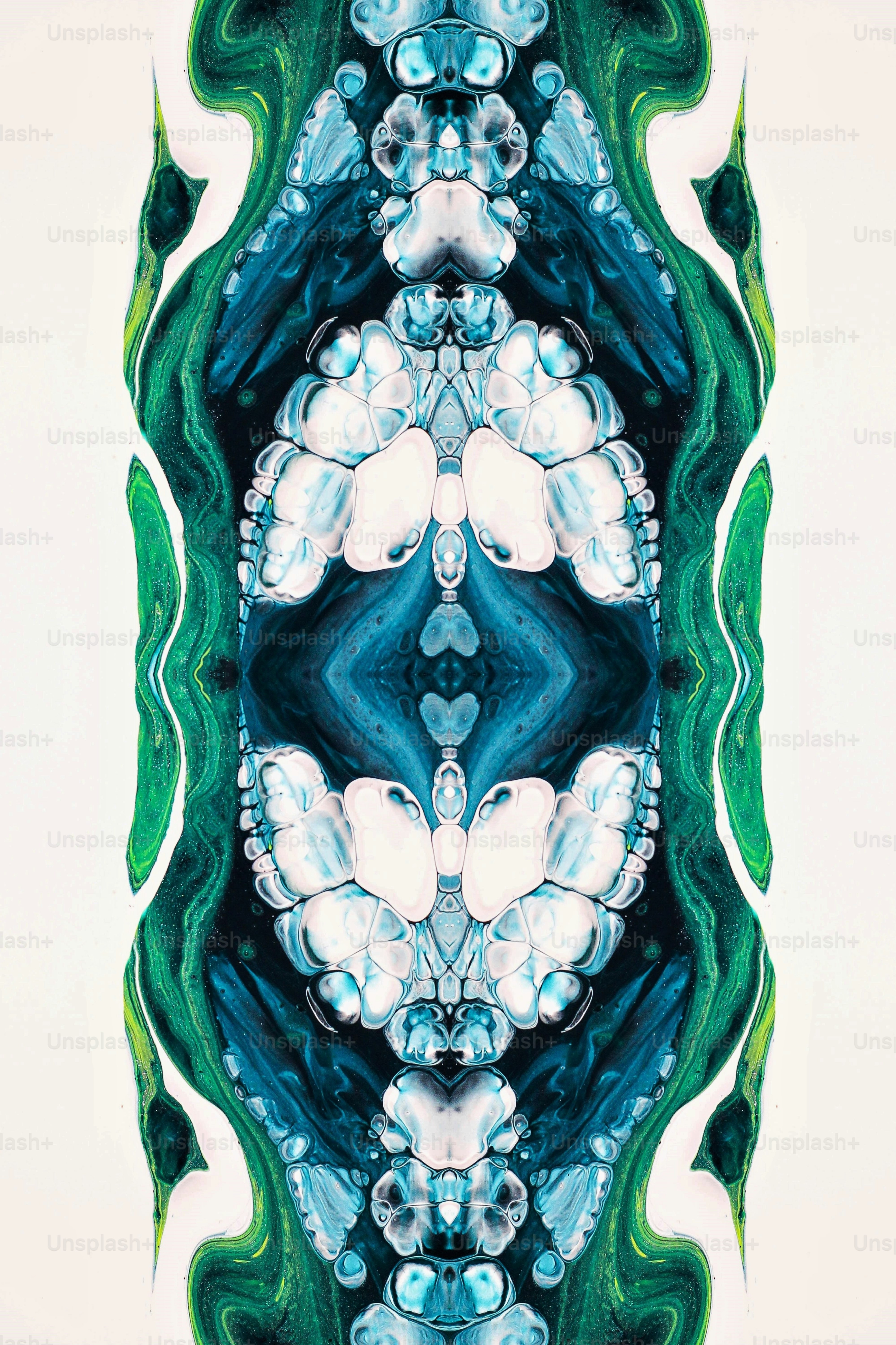 a painting of a green and blue design