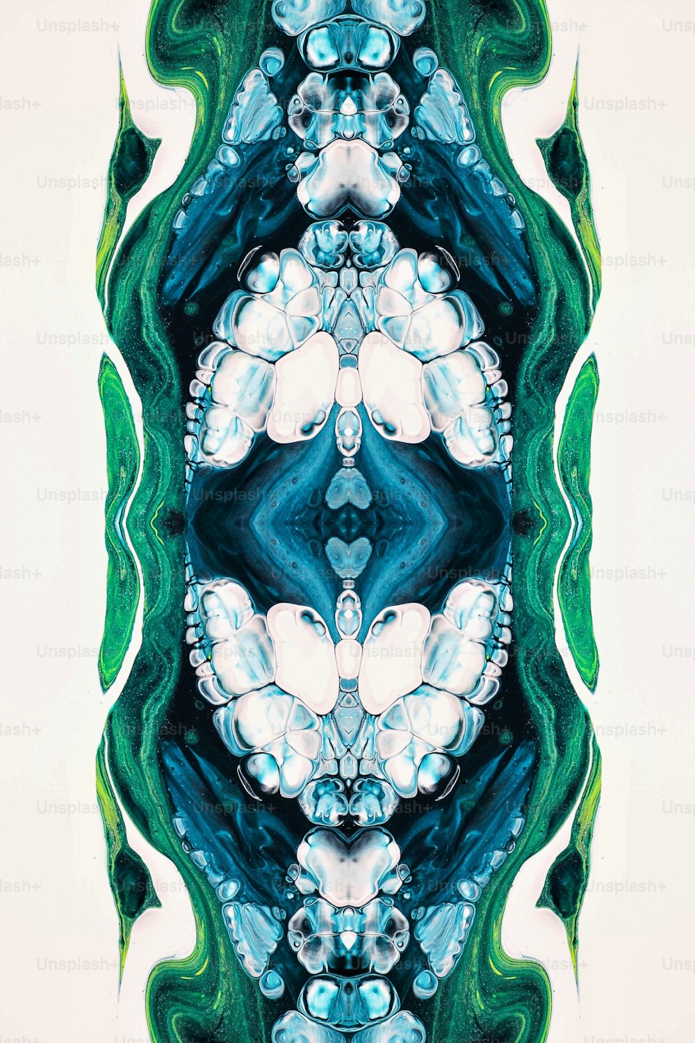 a painting of a green and blue design