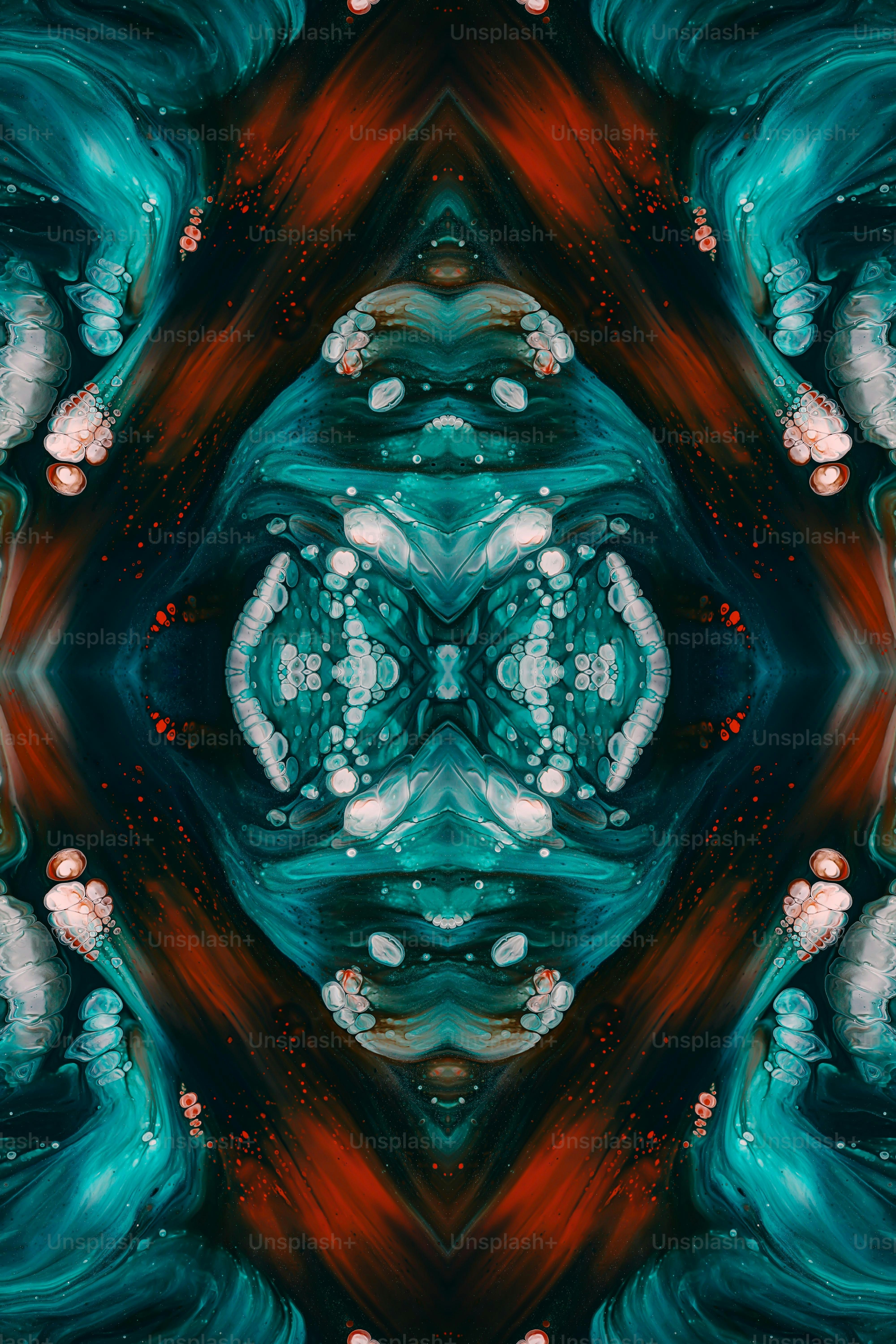 an abstract image of a blue and red flower