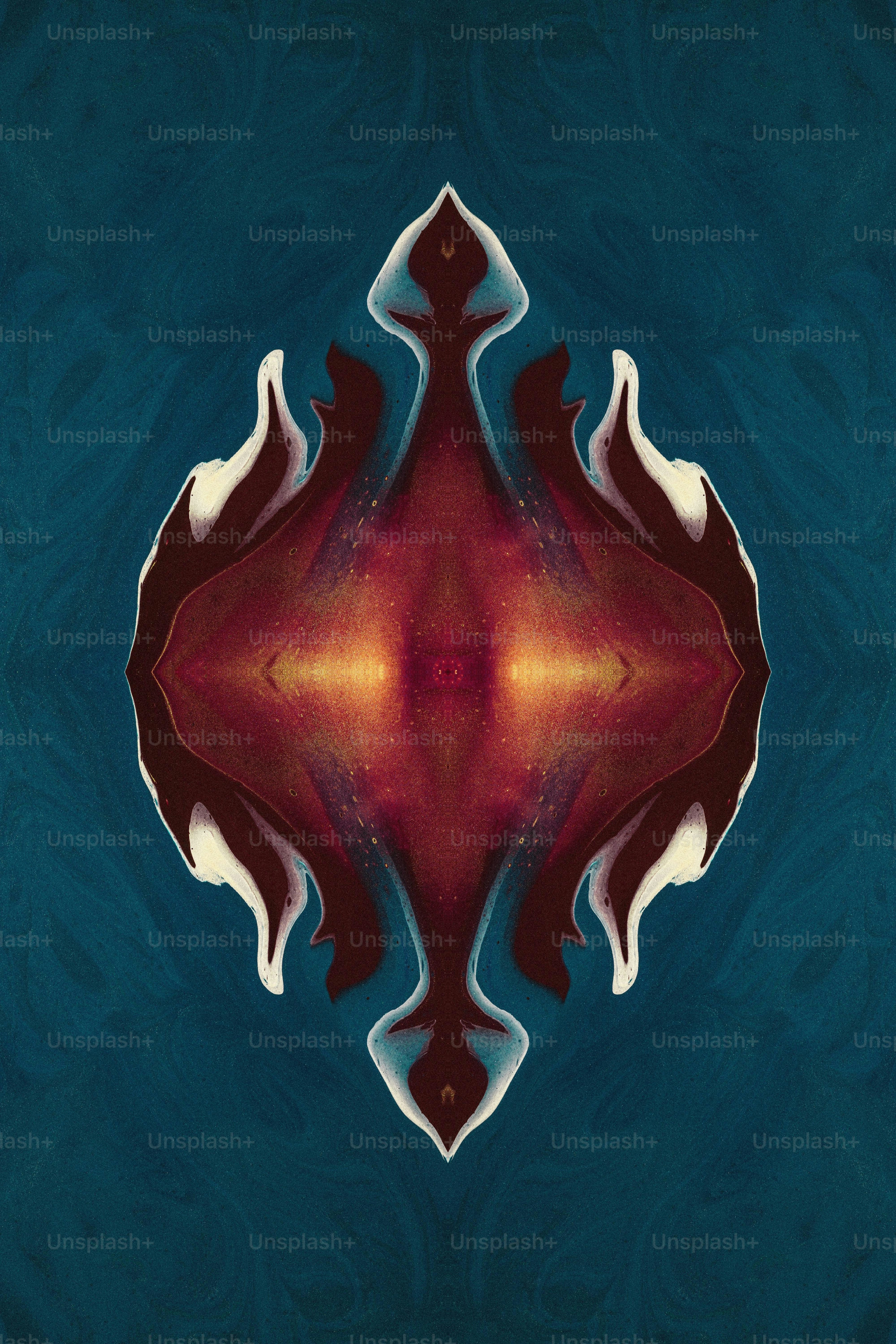 Un design abstrait rouge et blanc sur fond bleu