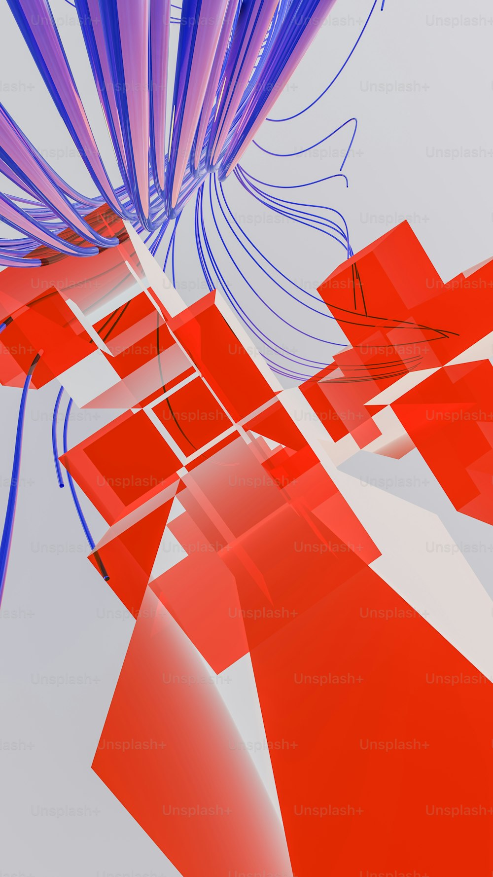 Un diseño abstracto rojo y azul con un fondo blanco