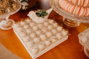 a close up of a tray of food on a table