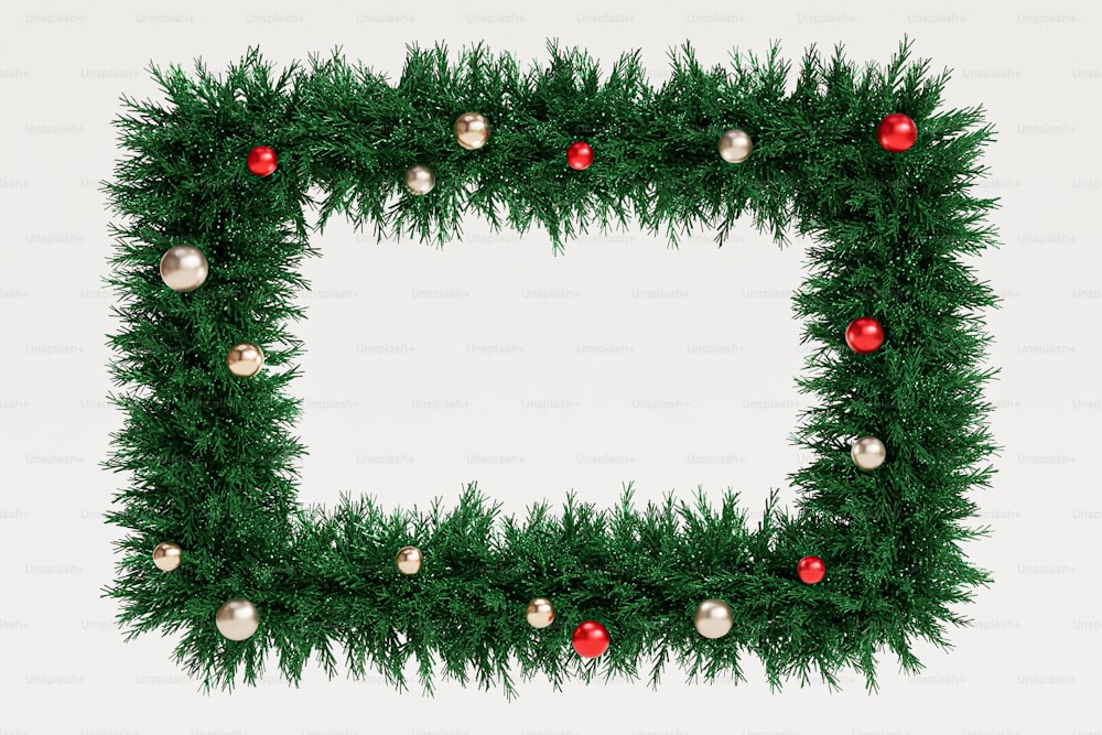 a christmas wreath with ornaments hanging from it