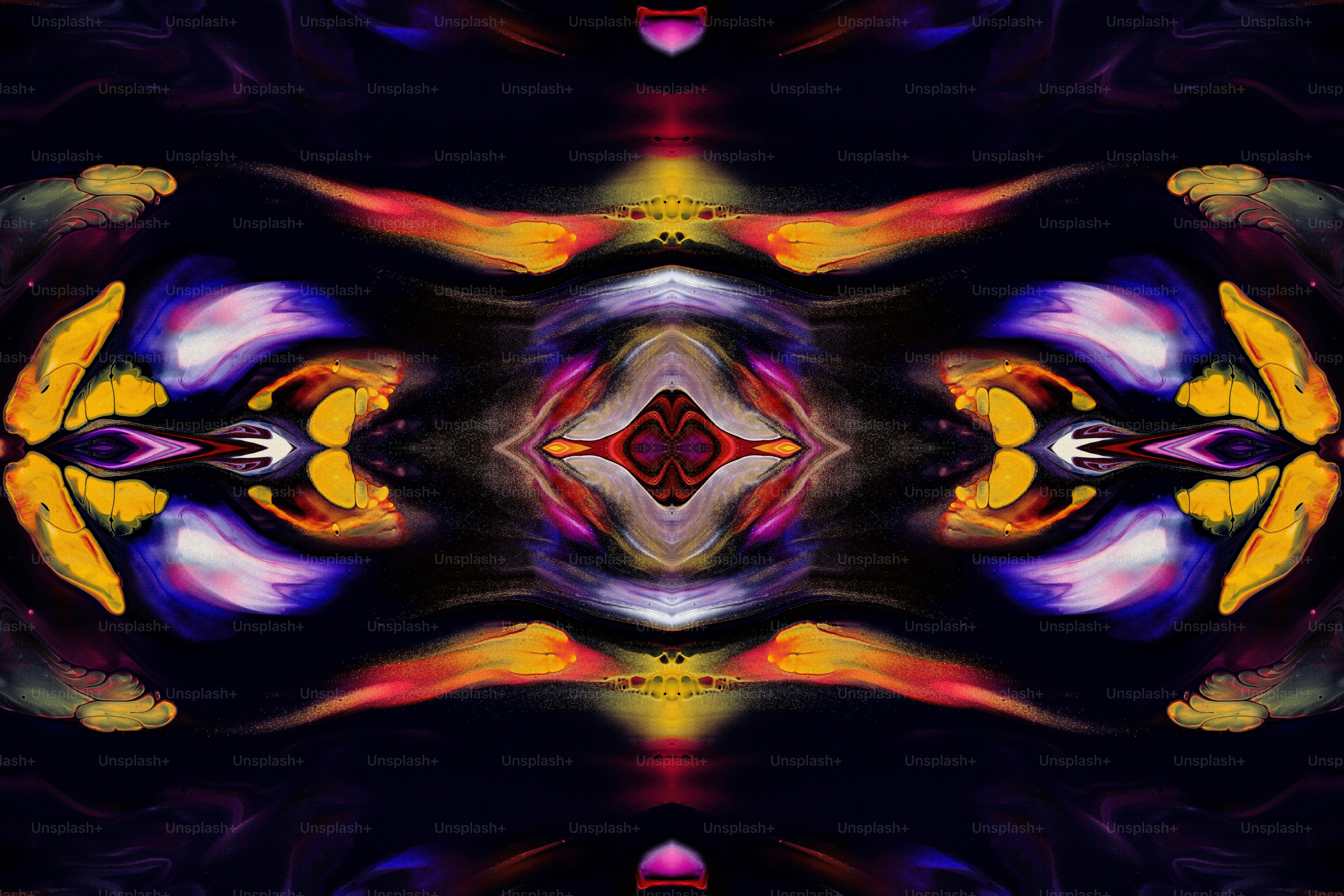 an abstract image of a flower in purple, yellow and pink