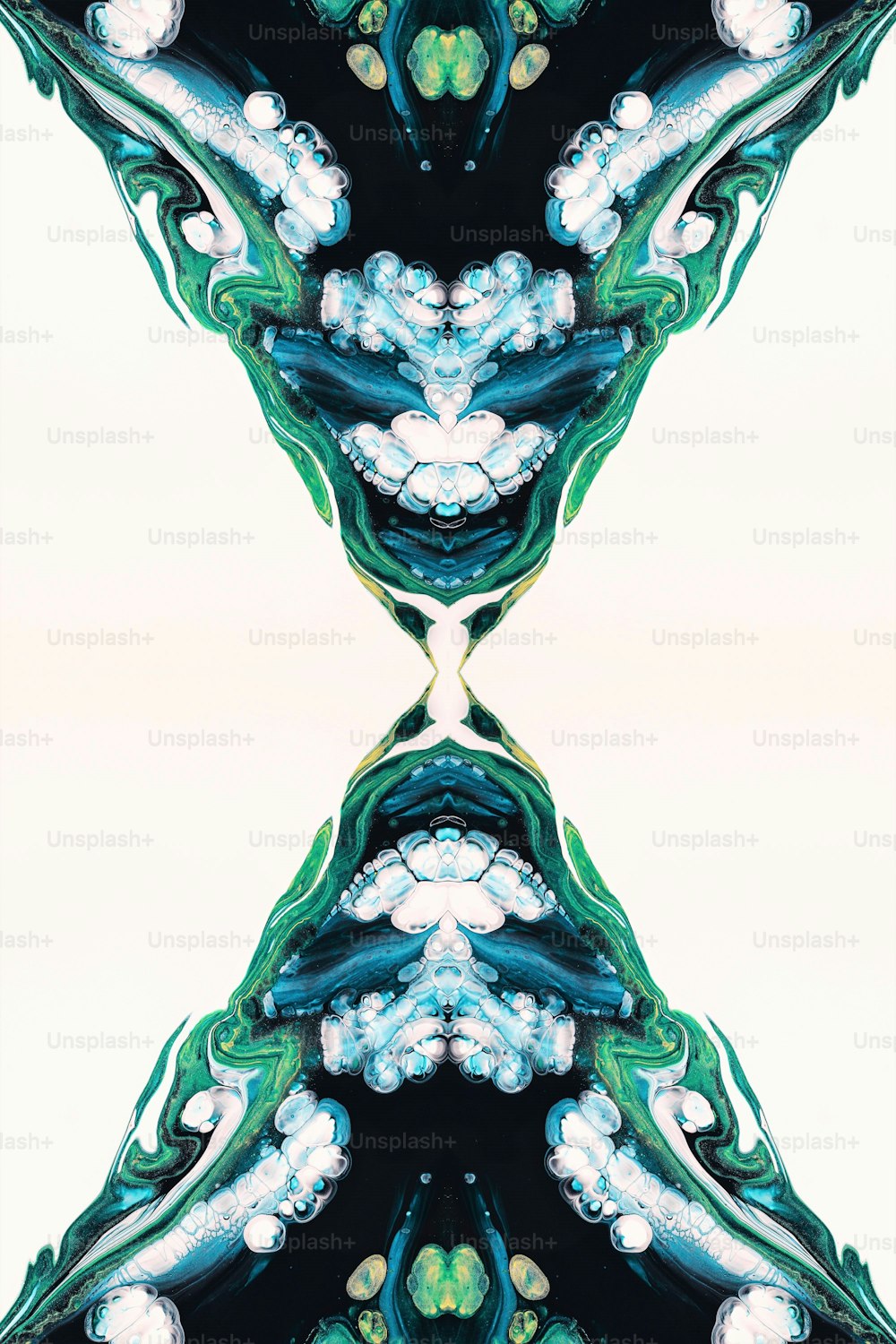 a picture of an abstract design in blue, green and white