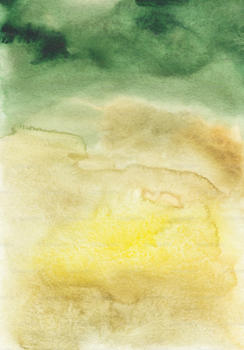 une aquarelle représentant une zone jaune et verte