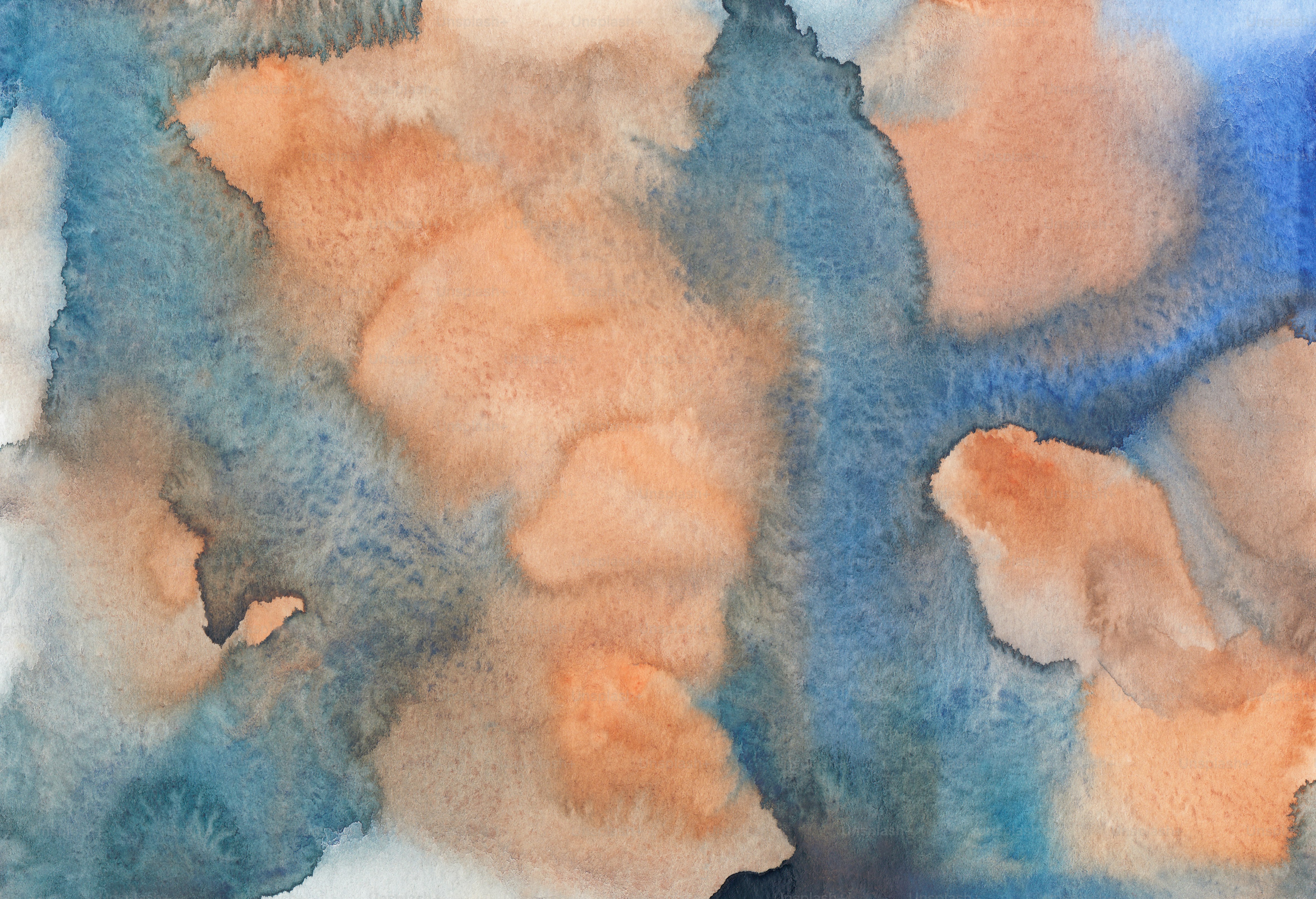 ein Aquarell eines blauen und orangefarbenen Himmels
