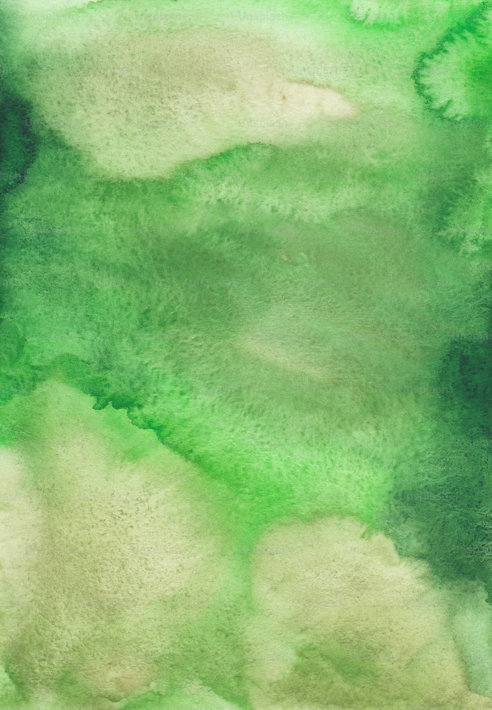 a watercolor painting of green and white clouds