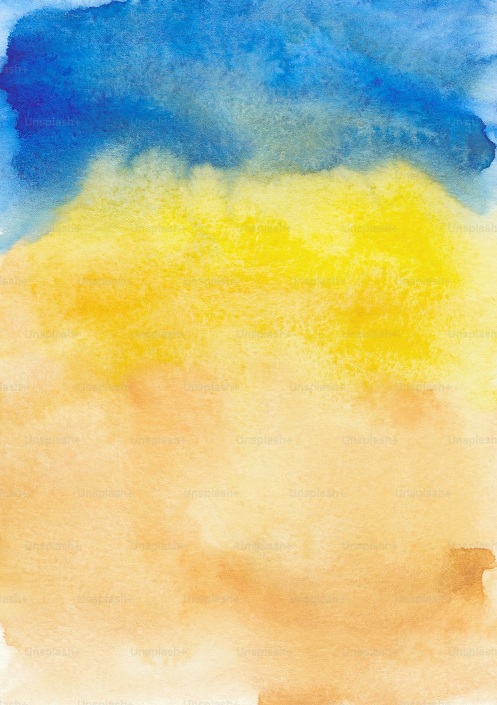 a watercolor painting of a yellow and blue sky