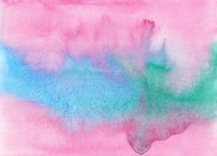 a painting of a pink, blue, and green cloud