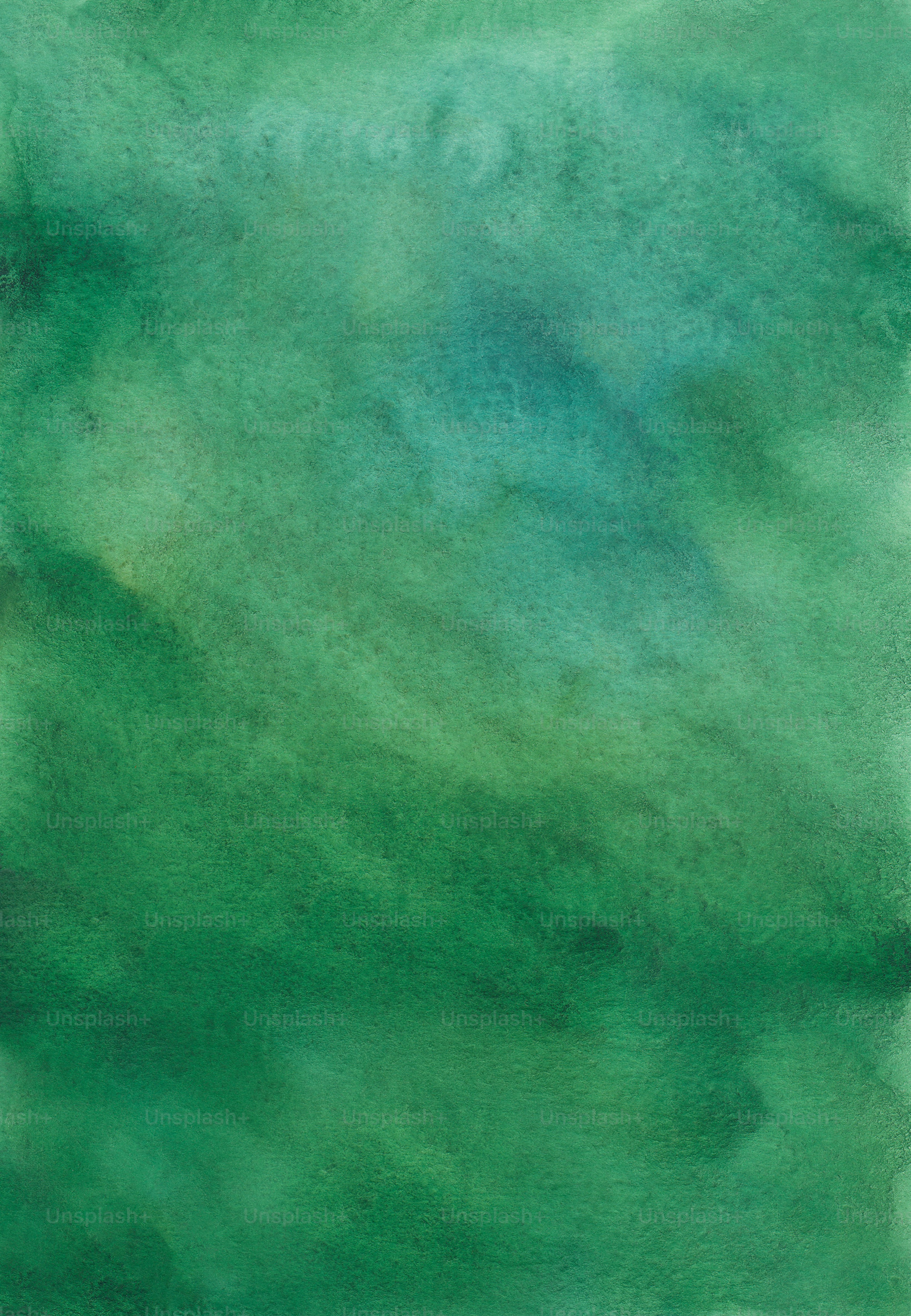 a painting of a green and blue sky