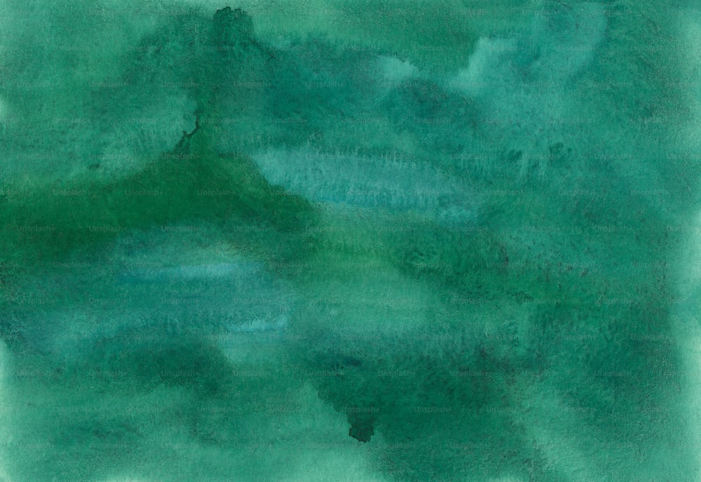 a painting of green and blue watercolor