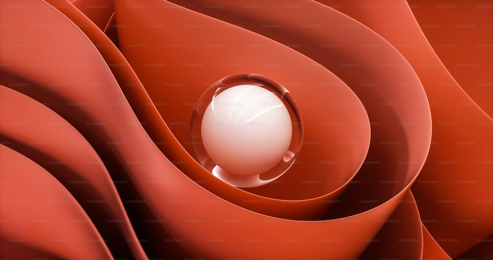 a white ball is in the center of a red object