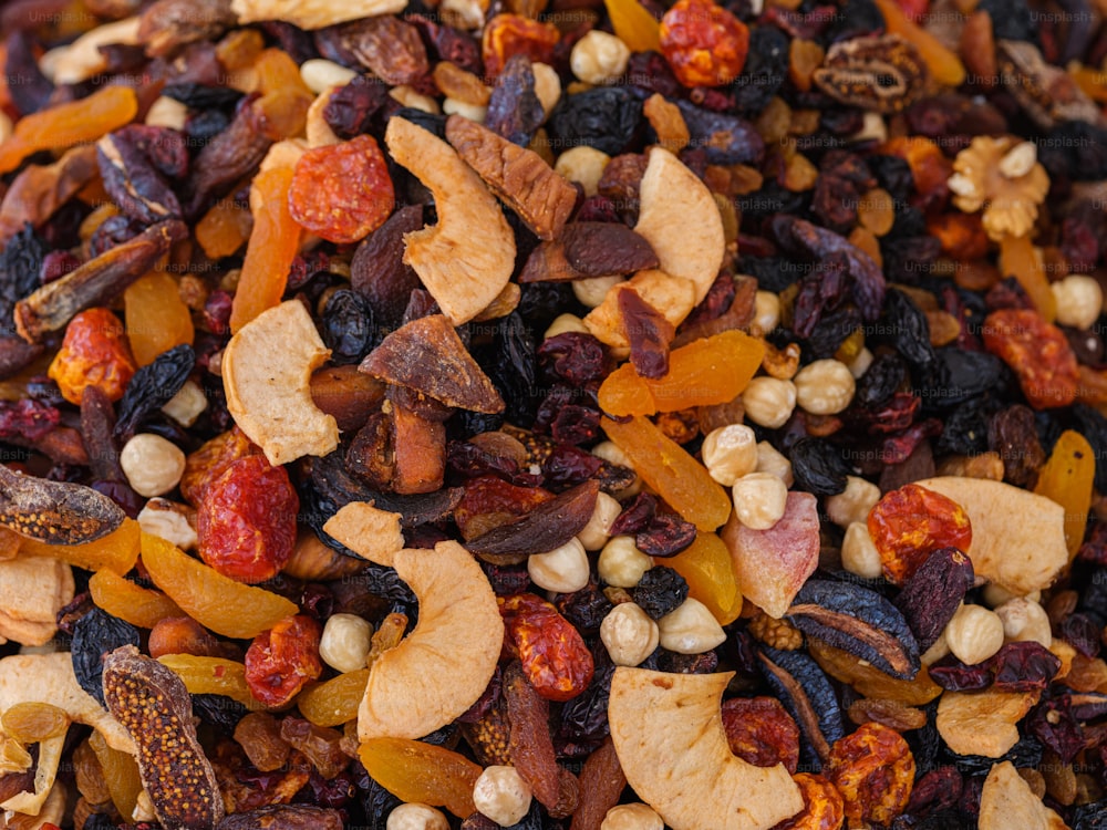 a mixture of dried fruits and nuts