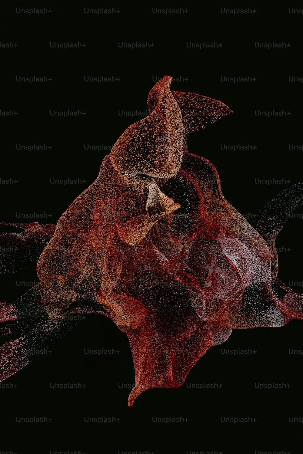 Una fotografía abstracta de una flor roja sobre un fondo negro
