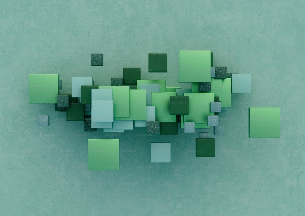 Un gruppo di quadrati verdi su una superficie verde