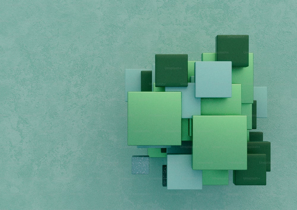 정사각형과 직사각형이 있는 녹색 벽