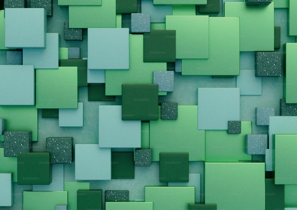 사각형이 있는 추상적인 녹색과 파란색 배경