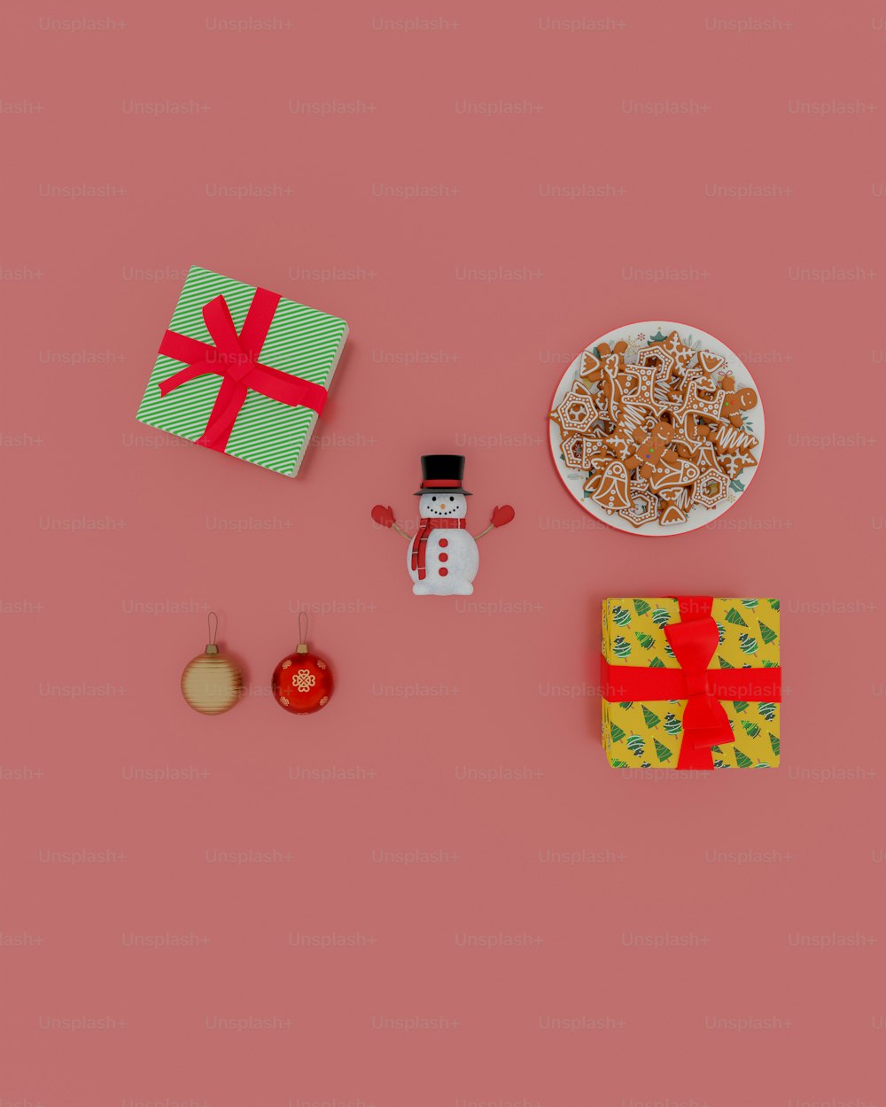 a plate of food next to a box of cereal and a christmas ornament