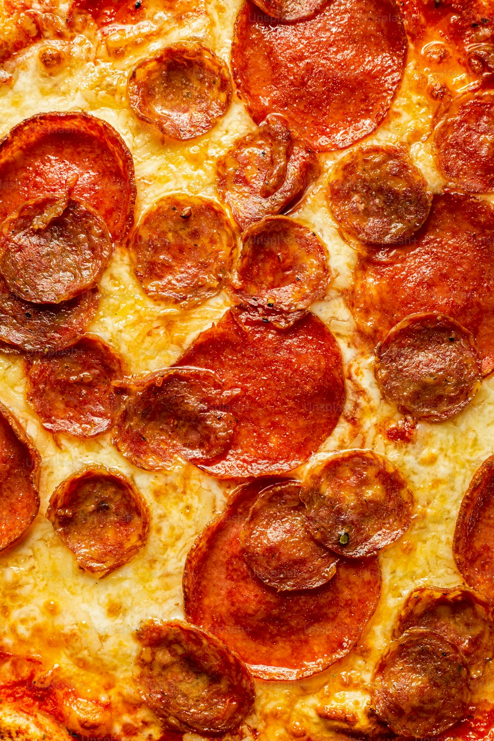 a close up of a pepperoni pizza on a table