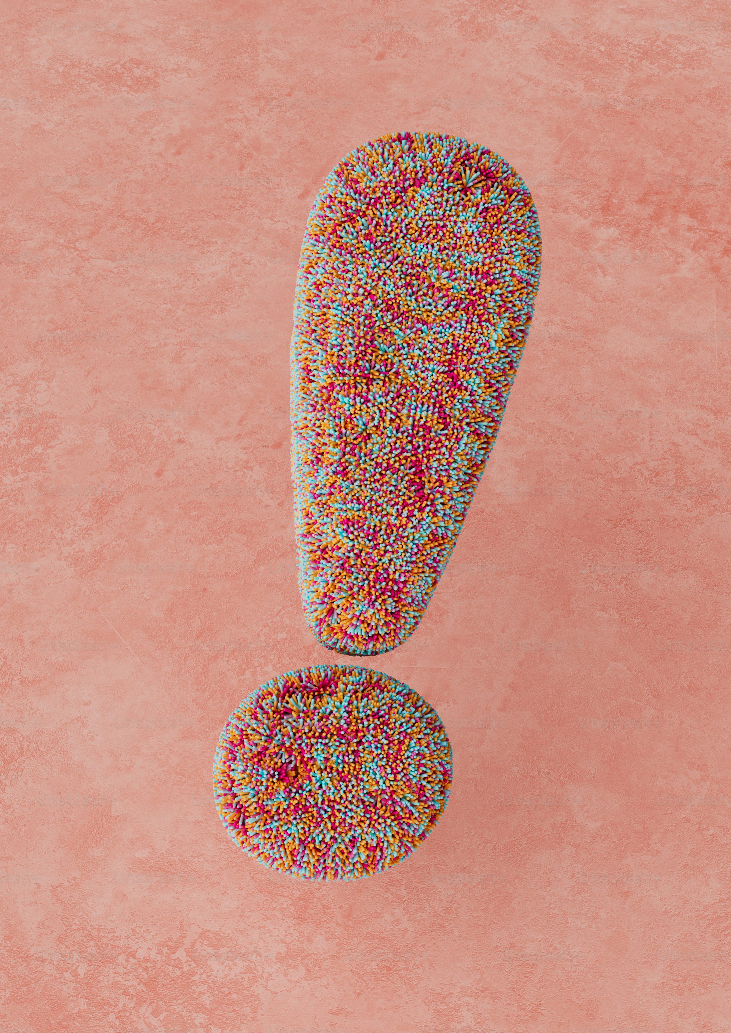 A colorful 3D render of an exclamation mark