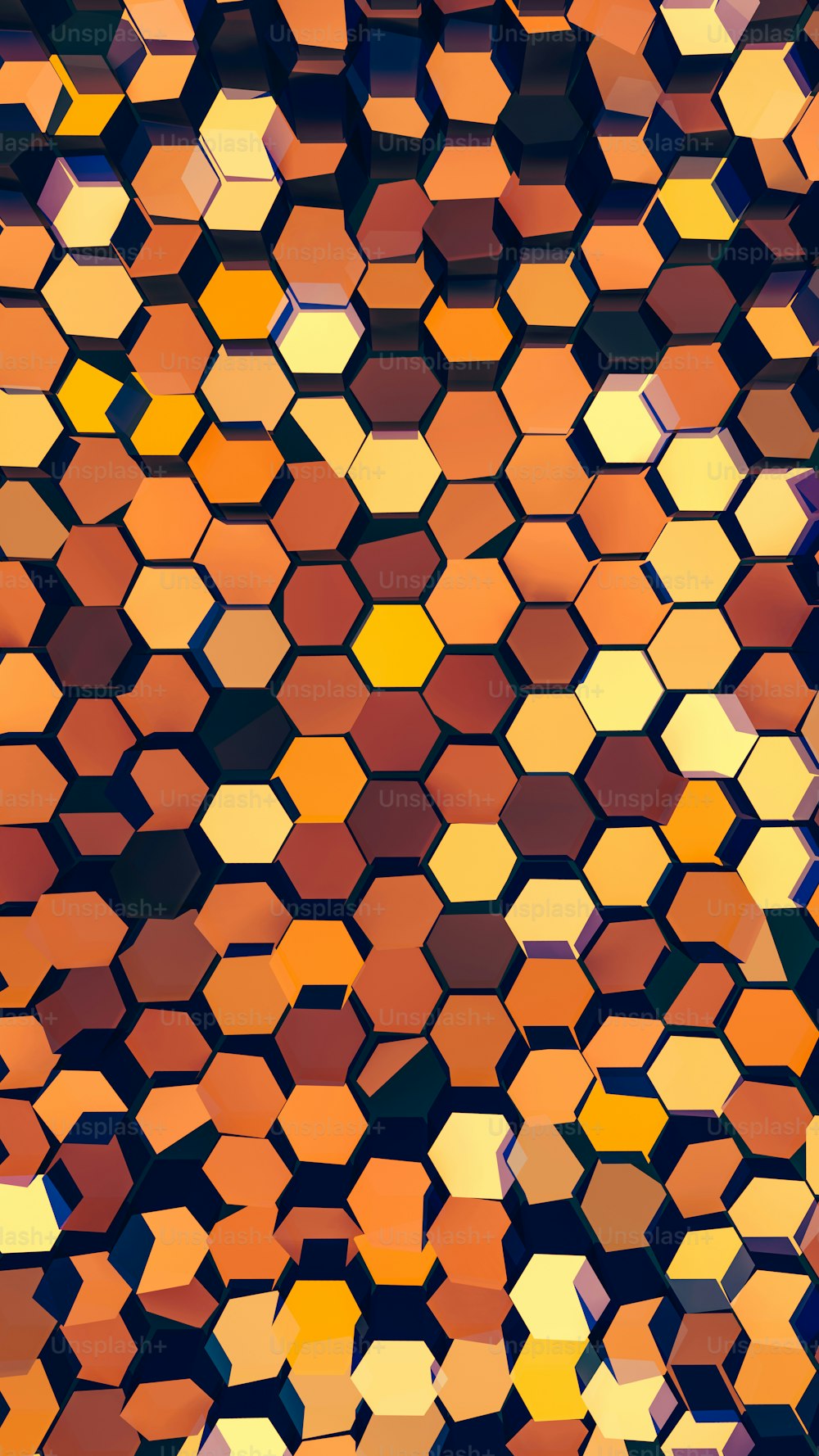 an abstract pattern of hexagonal shapes in orange and yellow