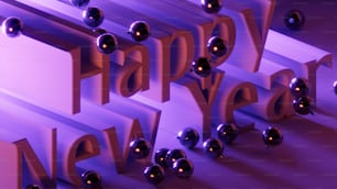 Una tarjeta de felicitación de feliz año nuevo con globos
