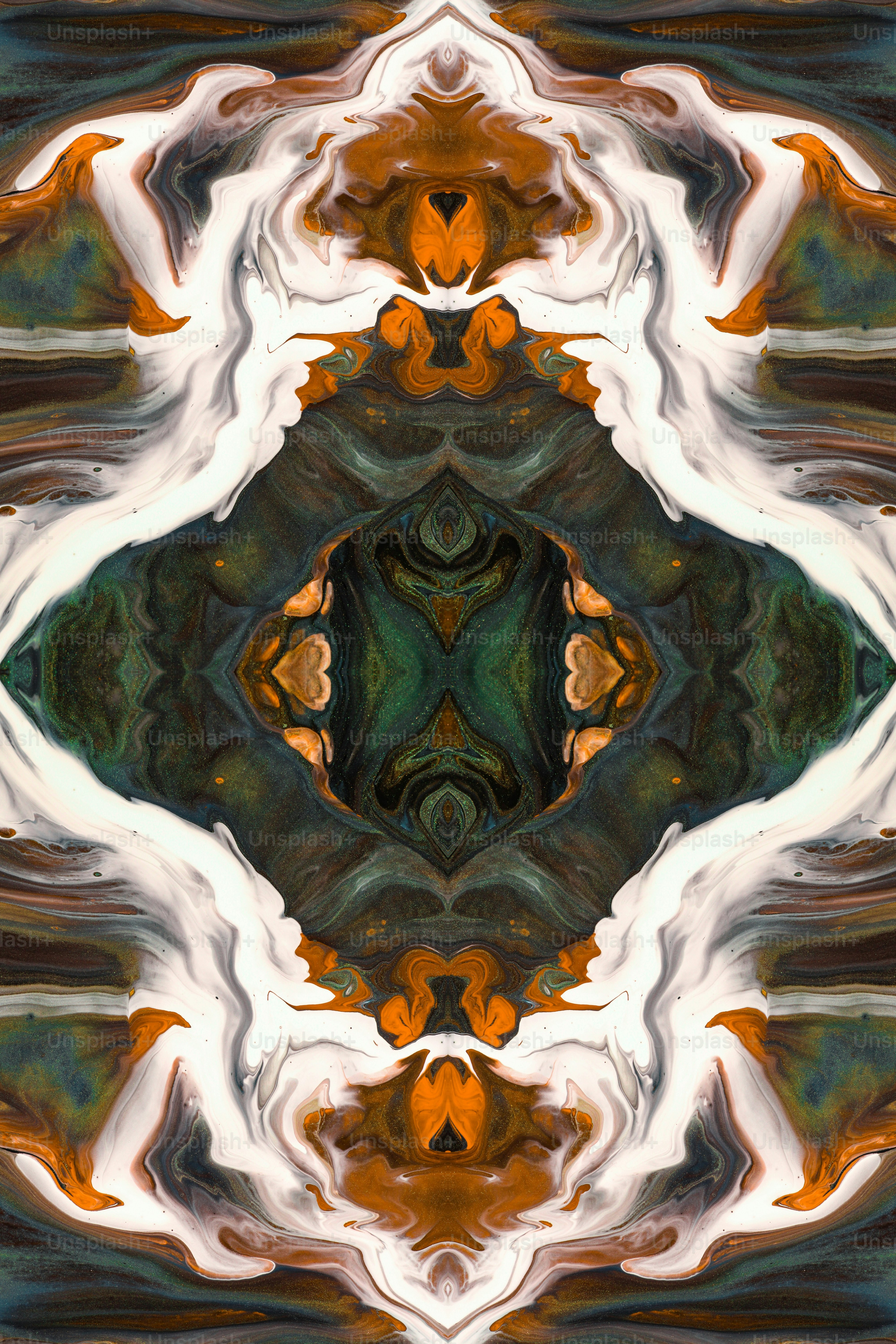 uma imagem abstrata de uma flor verde e laranja