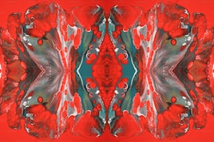 an abstract image of red and green shapes