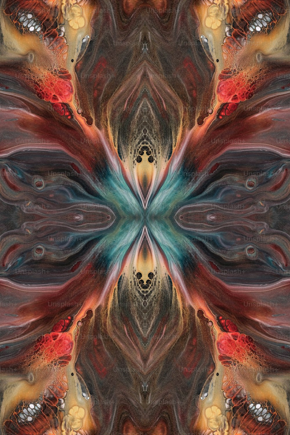 an abstract image of a flower in red, orange, and blue