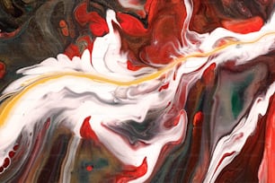 an abstract painting with red, white, and green colors